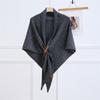 Solid Color Wool Blend Triangular Stole With Leather Clasp Warm Soft Scarf Wrap For Women Lady Winter Autumn Accessory