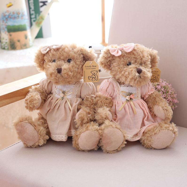 2 Pcs/lot 26cm Lovely Couple Teddy Bear With Cloth Plush Toys Dolls Stuffed Toy Kids Baby Children Girl Birthday Christmas Gift
