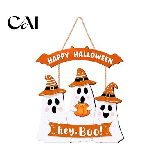 Seasonal Festive Photo Props Cute White Ghost Halloween Door Hanger, Pumpkin Witch Hat Welcome Happy Fall Farmhouse Decor Sign, Easy Hang for