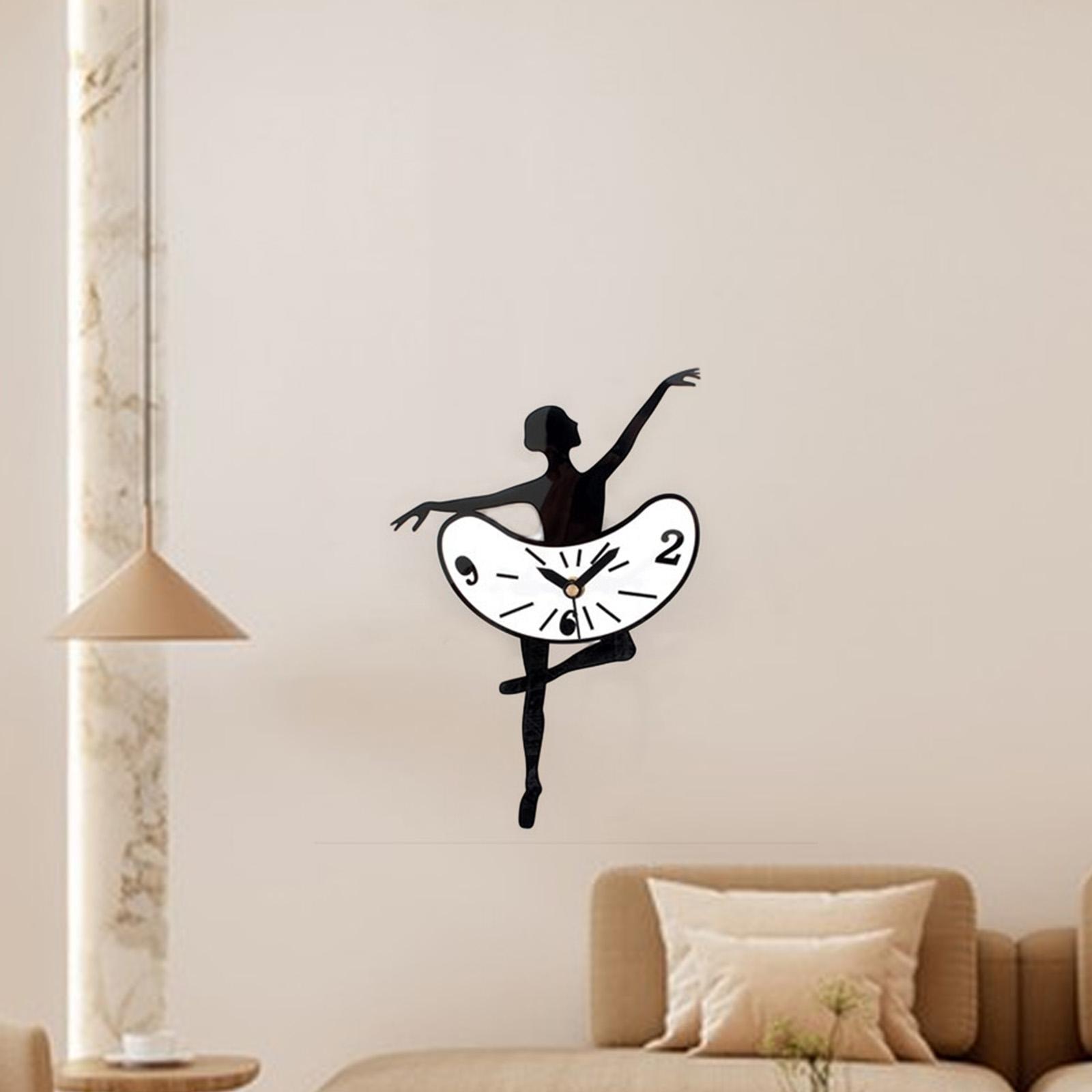 

Contemporary Acrylic Wall Clock Silent Non Ticking Ballet Dancer Design for Kitchen Bedroom Living Room Art Decoration чёрный