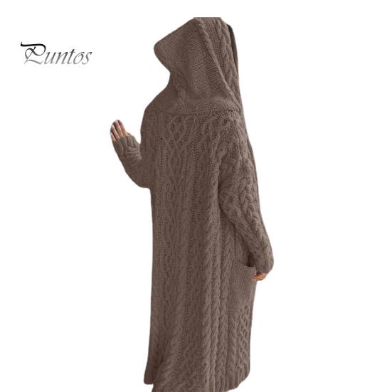 Jachetă de pulover pentru femei, cu buzunare, lungime mijlocie, tricotată cu glugă, textura răsucită, culoare uni, jachetă cu mânecă lungă, mărime, groasă, îmbrăcăminte exterioară zilnică pentru navetă