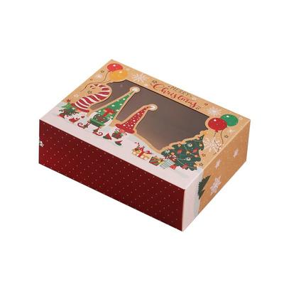 5 Stück Neue Weihnachtskuchen-Geschenkbox Kraftpapier Klarsichtfenster Süßigkeiten-Kekse-Beutel Verdickt Rechteckige Bäckerei-Leckerli-Boxen Navidad-Dekor