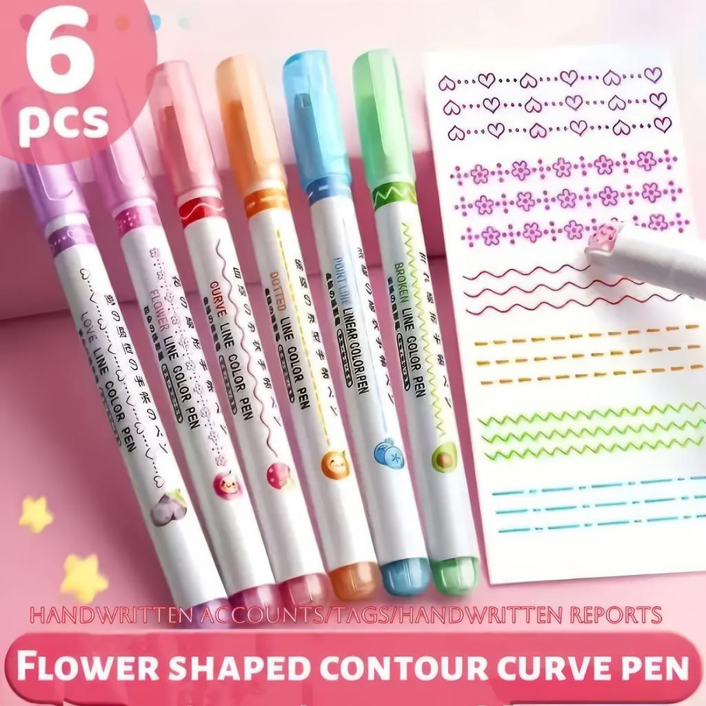 6 Outline Pens with Pattern Roller Seals, Suitable for Hand Copying Reports and Hand Account Highlighting