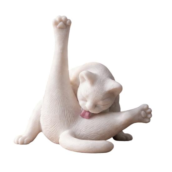3D Printed Licking Butt Funny Black Cat Figurine White