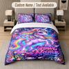 Unicorn Theme Custom Text Or Name 3Pcs Bedding Set 1 Flat Sheet & 2 Pillowcases Personalized Home Bedding
