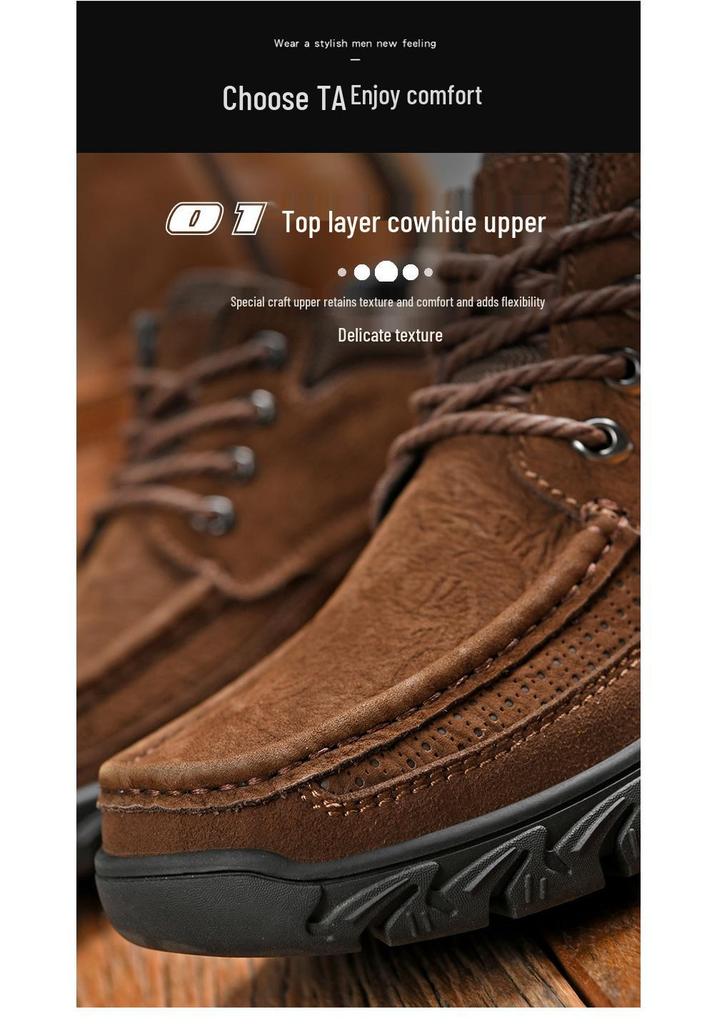 Men's High-Top Winter Snow Boots - Genuine Leather with Thick Rubber Sole for Warmth