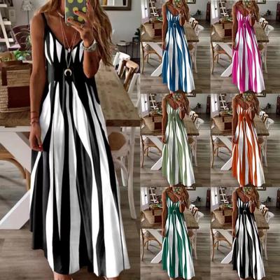 Women's Summer 2023 Color Block Print Loose Sling Dress