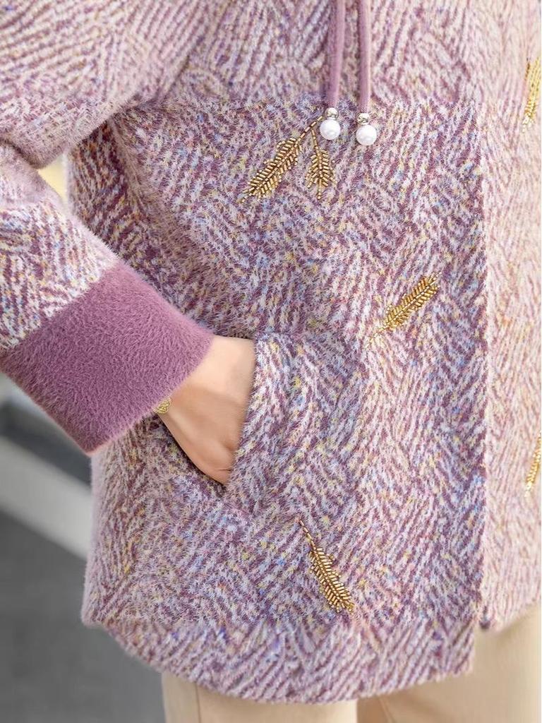 Spring Arrival - Chinese Style Embroidered Mink Velvet Jacket for Middle-Aged & Elderly Women