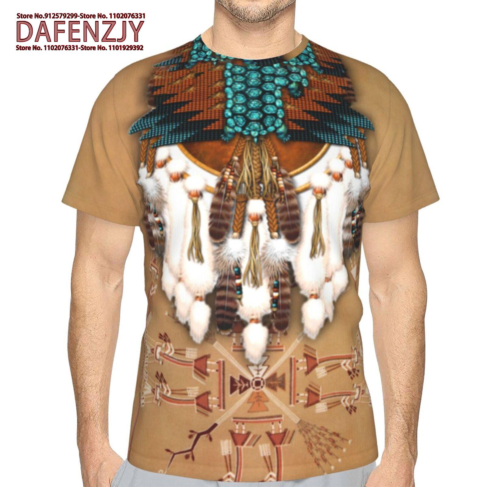 

Мужская футболка с рисунком американских индейцев, футболка с 3D-принтами, повседневная одежда с коротким рукавом и свободными размерами S синий