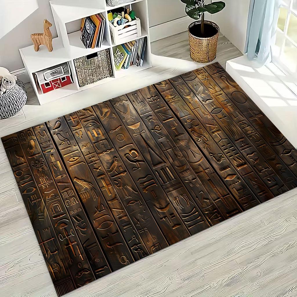 Ancient Egyptian Hieroglyphic Symbols Carved Murals Rug for Bedroom Living Room Sofa Home Doormat Decor,Kids Non-slip Floor Mat