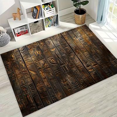 Ancient Egyptian Hieroglyphic Symbols Carved Murals Rug for Bedroom Living Room Sofa Home Doormat Decor,Kids Non-slip Floor Mat