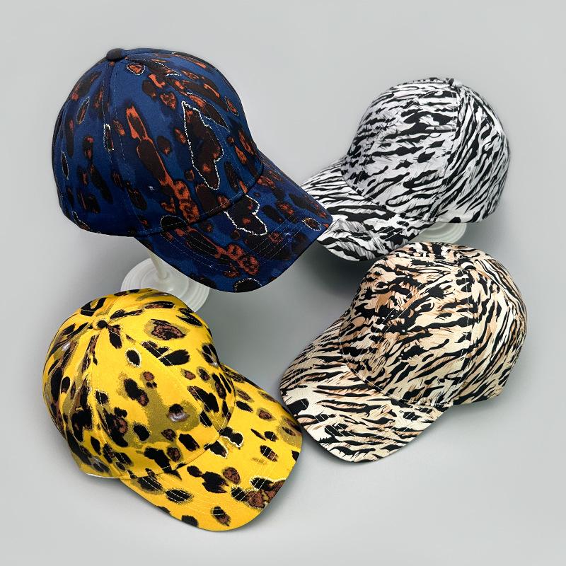 Charm Clothings Women's Blue/Yellow/Pink Outdoor Graffiti Print Leopard Print Striped Baseball Cap Men And Sunshade Personalized Travel Cap 52-60Cm