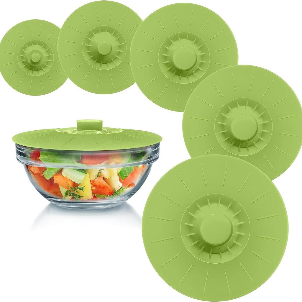 Conjunto de Tampas de Silicone para Conservação de Alimentos: Conjunto de 5 Tampas Anti-Transbordamento e à Prova de Poeira para Panelas e Tigelas de Micro-ondas