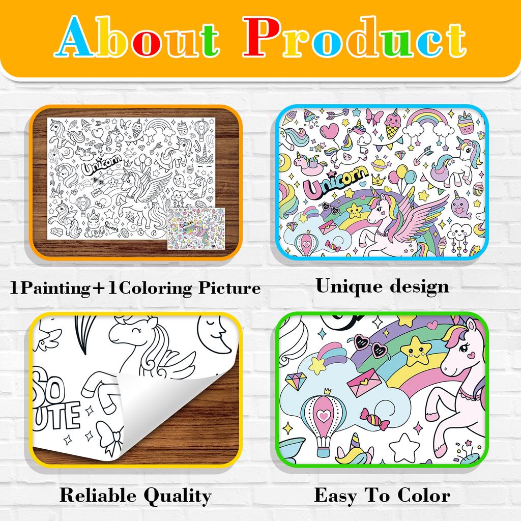 110X80Cm Unicorn Coloring Books For Kids Coloring Poster Large Coloring Tablecloth For Boys Girls Unicorn Birthday Party Supplie
