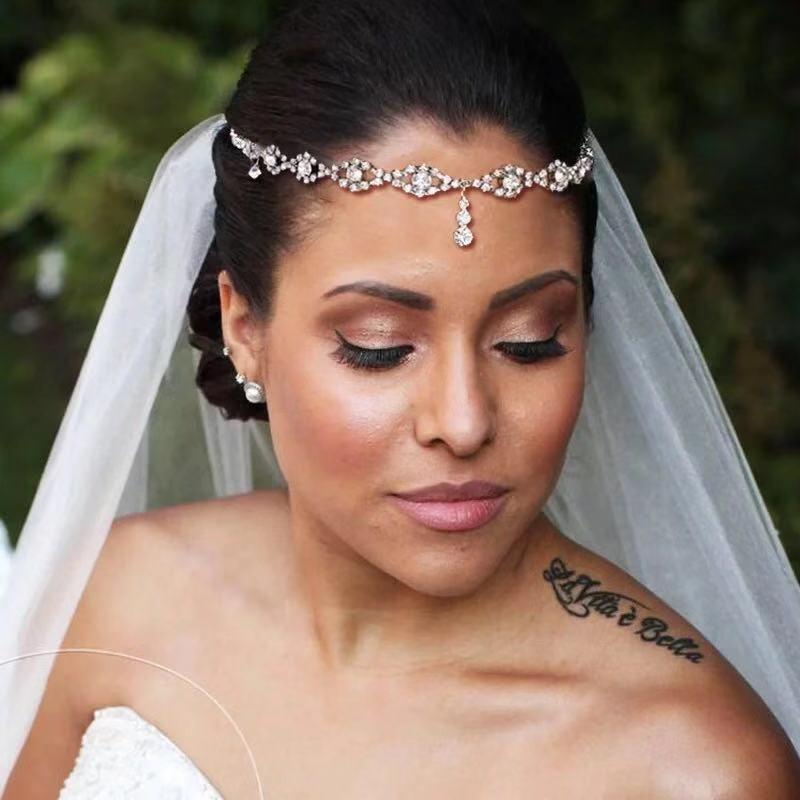 

Elegant Rhinestone Bridal Forehead Chain Headband серебряный