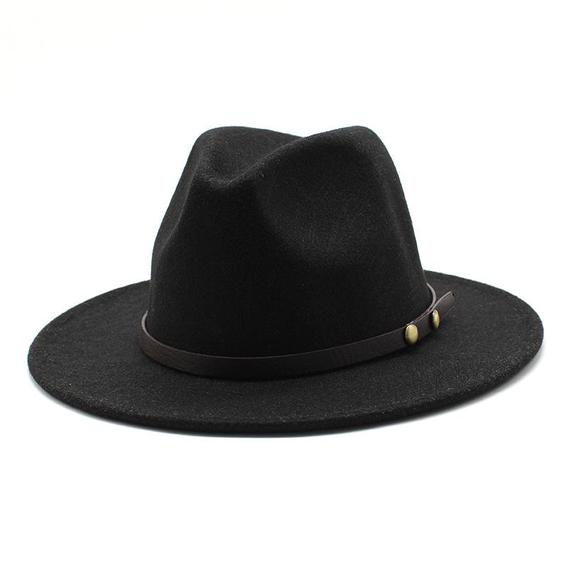 

Men S And Women S Top Hat Foldable Flat Rim Hat British Classic Jazz Hat Wool Hat M（56-58cm） чорний