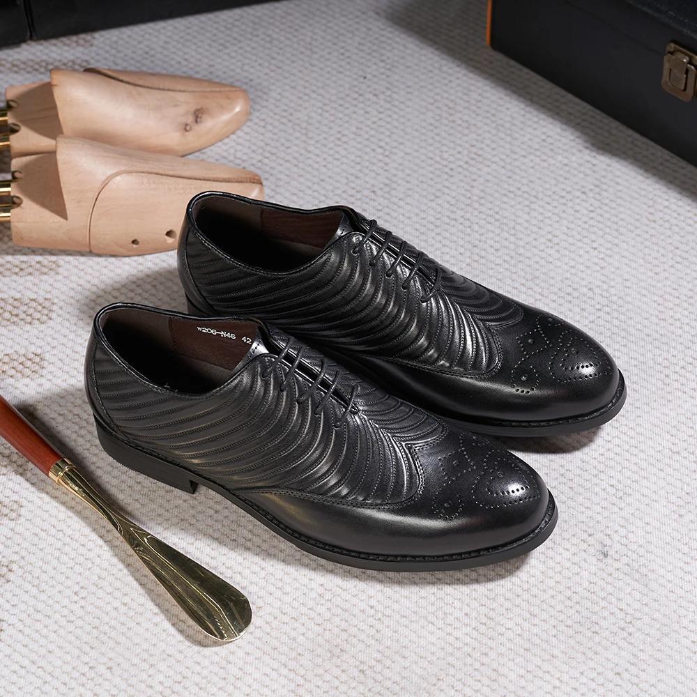 Fashion Genuine leather men's oxford shoes brogue style wingtip wings lace-up formal shoes business suit wedding party men shoes