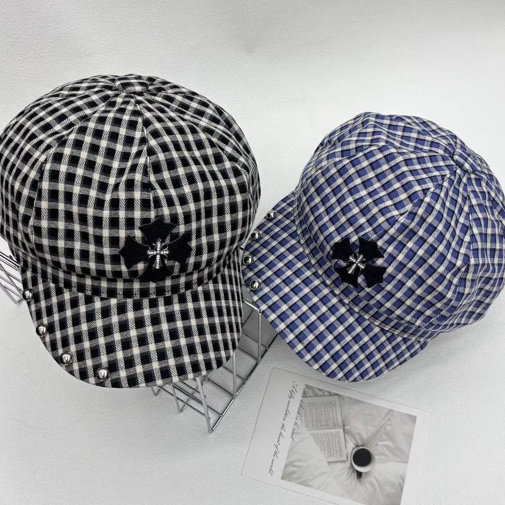 Korean Style Unisex Plaid Embroidered Duckbill Sun Cap
