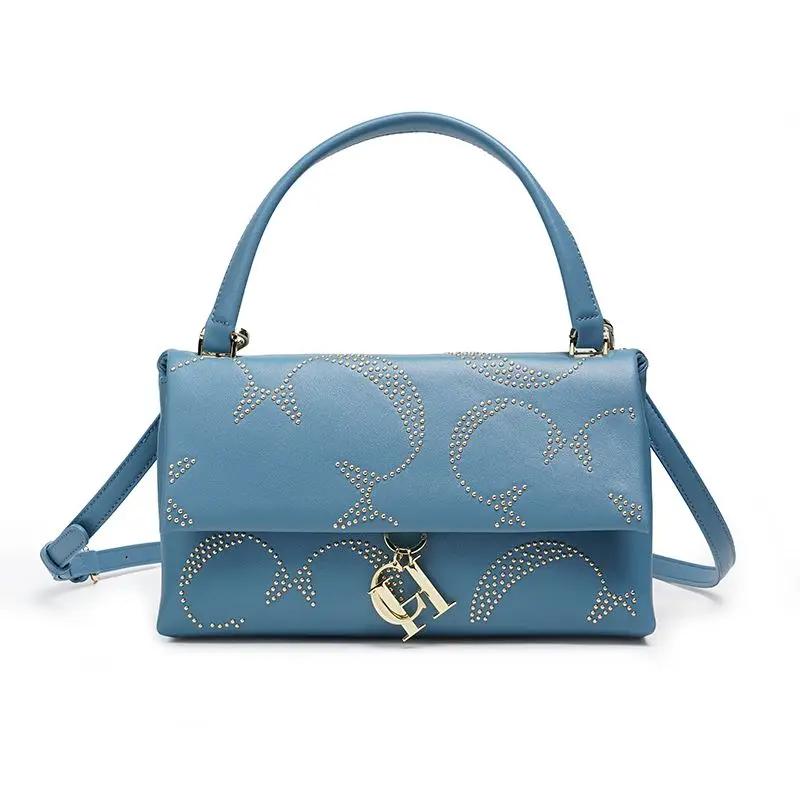 Ladies Shoulder Bag Premium Design with Gold Rivet Decoration Ladies Crossbody  Feeling PU Leather Pure Color Fashion Bag