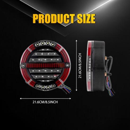 2PCS Round 5.5" Round Red/Amber/White LED Truck Brake Stop Turn Signal Tail Ligh