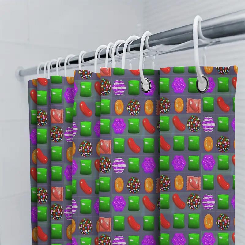 Colorful Candy Pattern Shower Curtain Sweet Treats Dessert Food Bathroom Decor Waterproof Backdrop