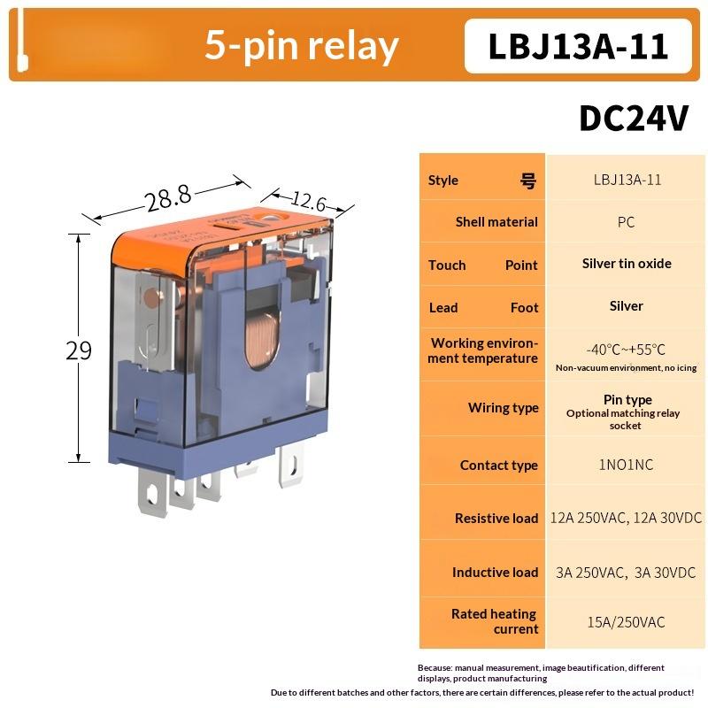 

1Pcs Ac220V Dc 24V Universal Relay J13A Micro Voltage Plug-In Relay 5Pin 8Pin Dc12V 12A Relay Diy Accessories 5pin 1NO1NC DC24V