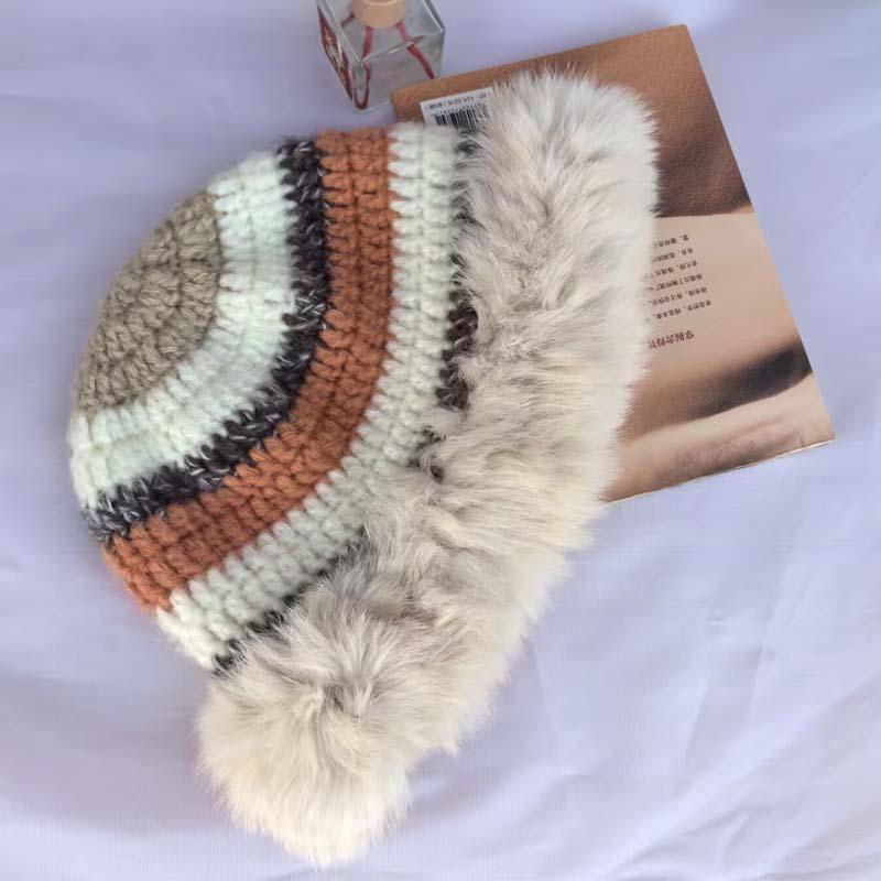 Knitted hat autumn and winter hat women's warm and cold autumn and winter ear protection face small bag head wool hat trendy rabbit fur hat
