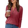 Women's T Shirt Tee Button Long Sleeve Daily Weekend Fashion Basic V- Neck Regular Top