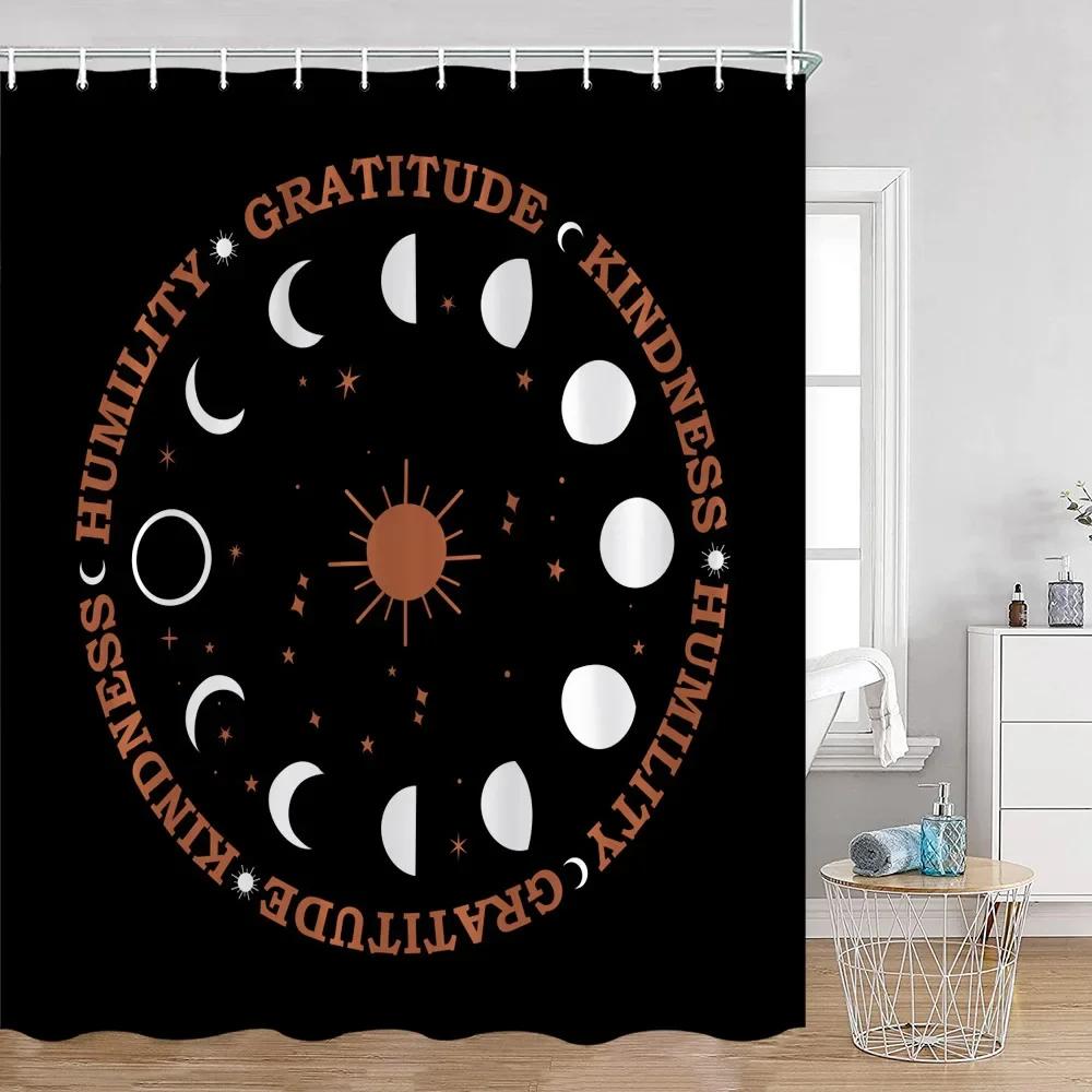 Vintage Dark Color Astrology Shower Curtain Starry Full Moon Night Magic Plant Mushroom Bathtub Curtain Bath Home Decor
