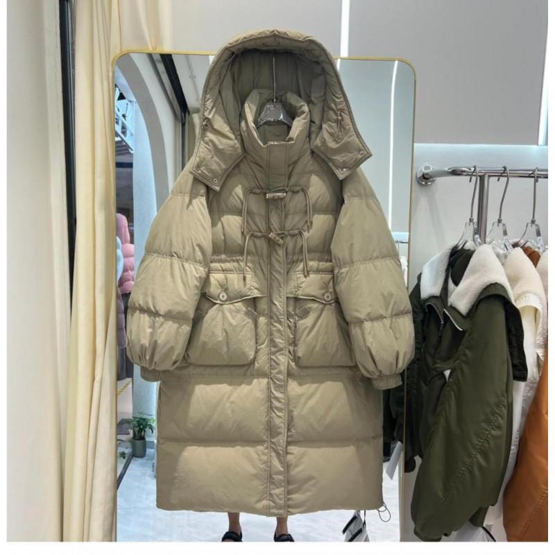 Womens Oversized Winter Down Coat Long Plus Size 450g White Duck Hooded Mid-Calf Length Warm Outerwear