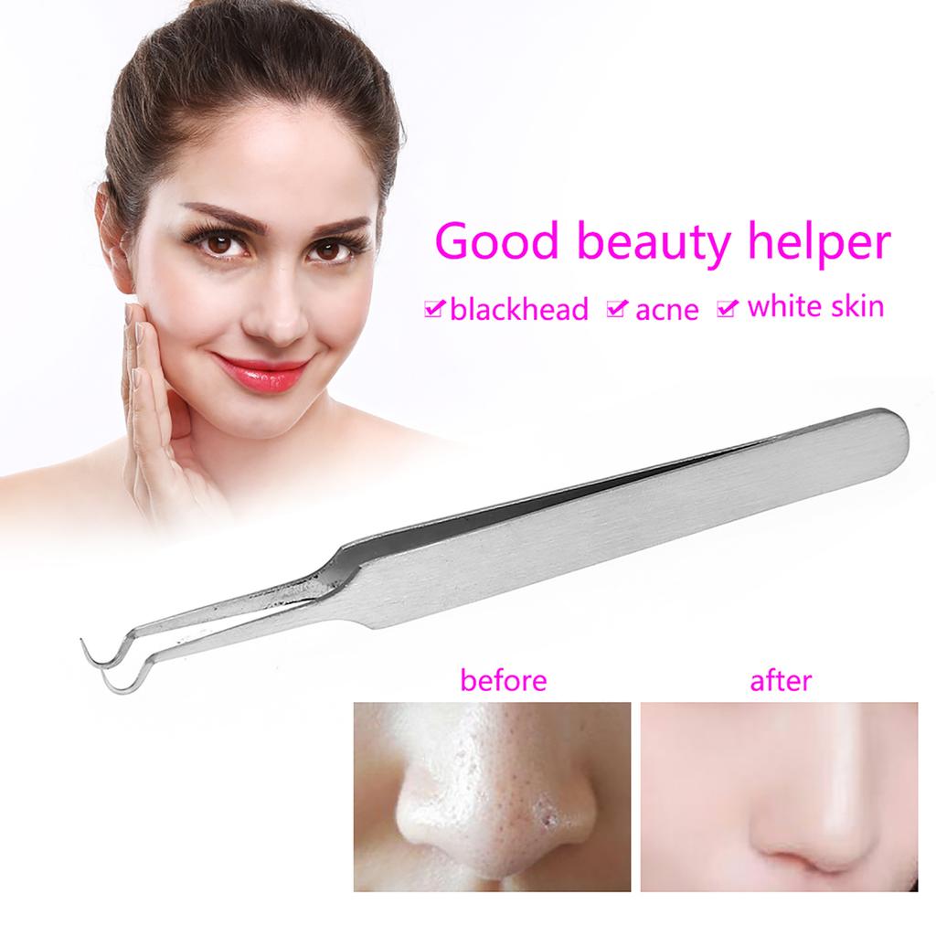 Stainless Steel Acne Blackhead Removal Tweezer Beauty Nipper Makeup Tool (Hooked Tip 8.7cm)