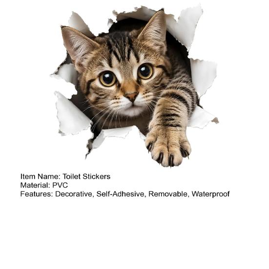 Easy Apply Toilet Seat Stickers 3D Realistic Cat Sticker, Waterproof PVC Lid Decal, Removable Cute Bathroom Decor for Home Self-adhesive Kitten