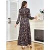 Middle East Foreign Trade Women clothes Dubai Print Robe Waist Hugging Slimming Arab Plus size Long sleeve dress Dress