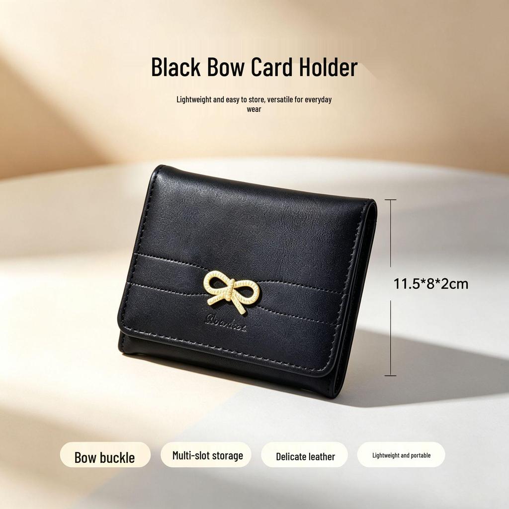 Korean Style Mini Compact Women's Tri-Fold Wallet with Bow Accent