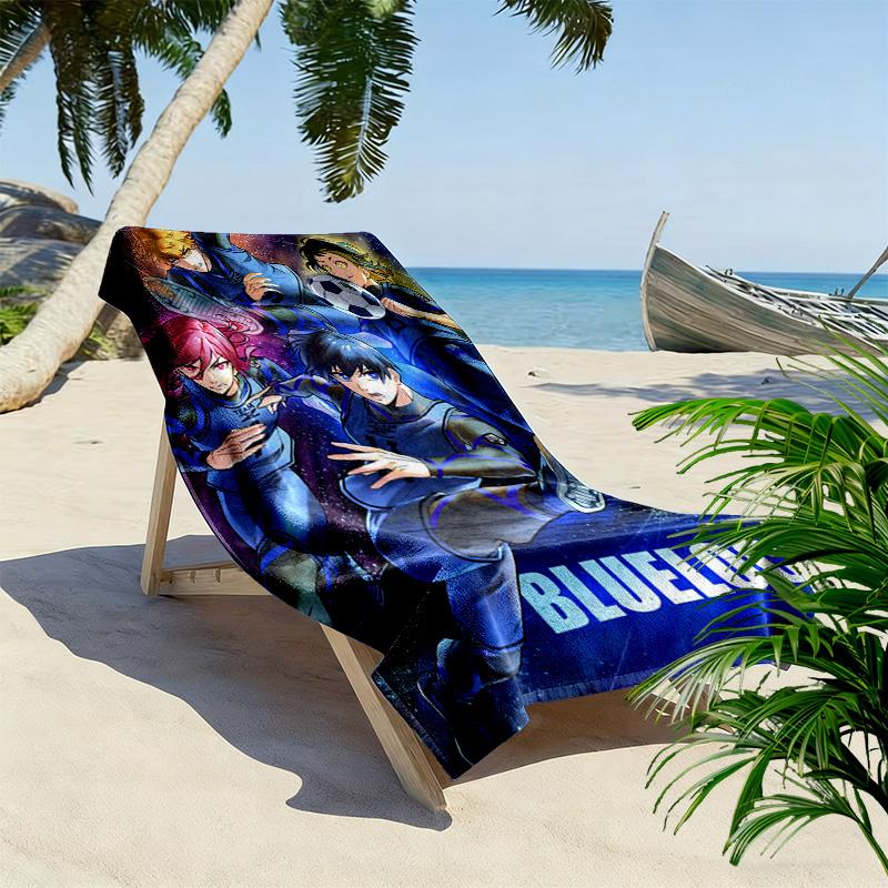 Blue Lock Print Beach Towel, Large Soft Quick Dry Towel for Beach Camping Swimming