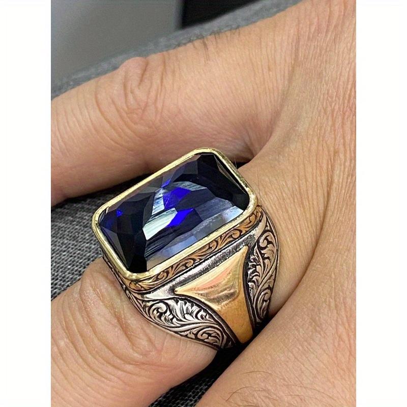 1pz Anello in Acciaio al Titanio Popolare Motivo Vintage Zircone Sintetico Nero