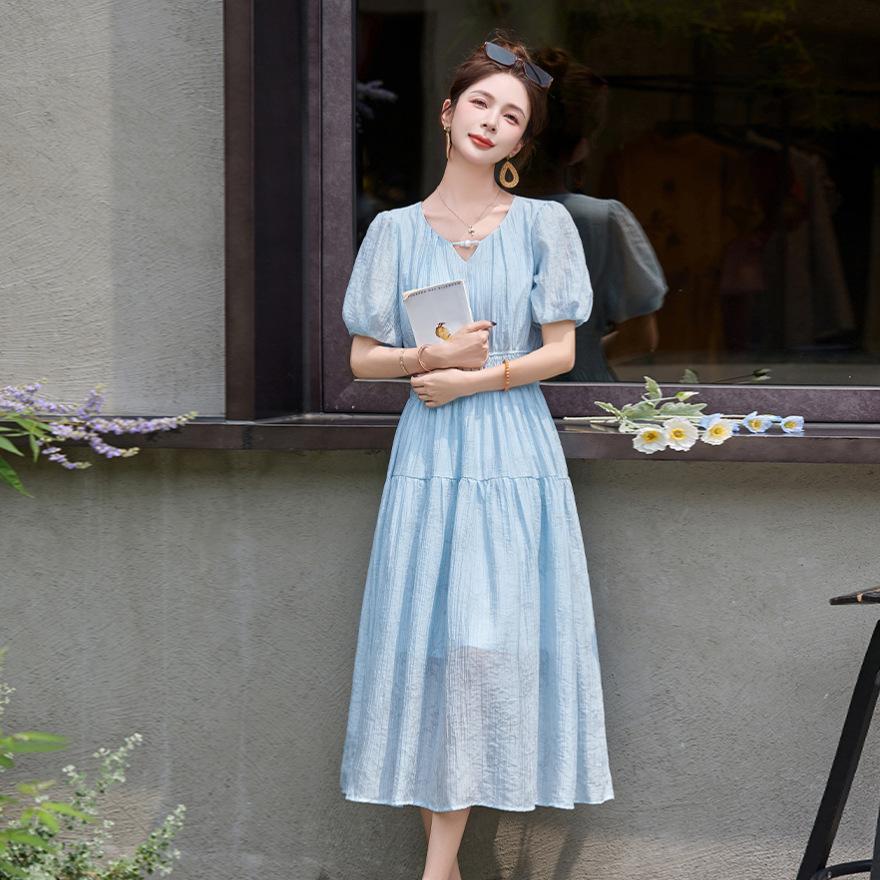 

Летнее новое модное платье с V-образным вырезом, женственное, с приталенным дизайном и рукавами-буфами 2XL