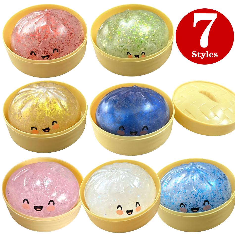 Cute Simulation Dumpling Squishy Toy Colorful Glitter Soft Squeeze Slow Rising Anti Stress Fidget Relief Toy for Kids Adults