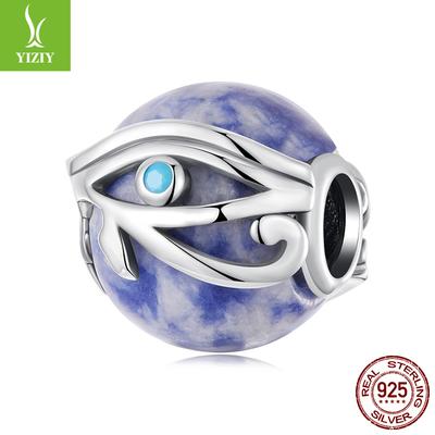 Eye Of Horus Blue Dot Stone Beads, Bohemian S925 Sterling Silver Beads Loose Beads