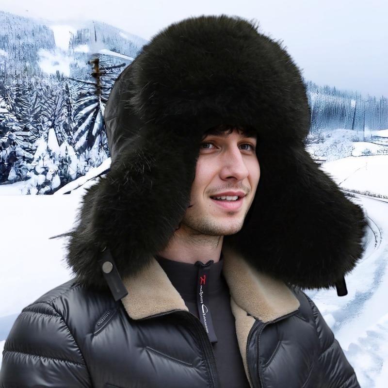 New winter leather windproof and cold-proof ear protection cotton hat piled and thickened fur warm hat