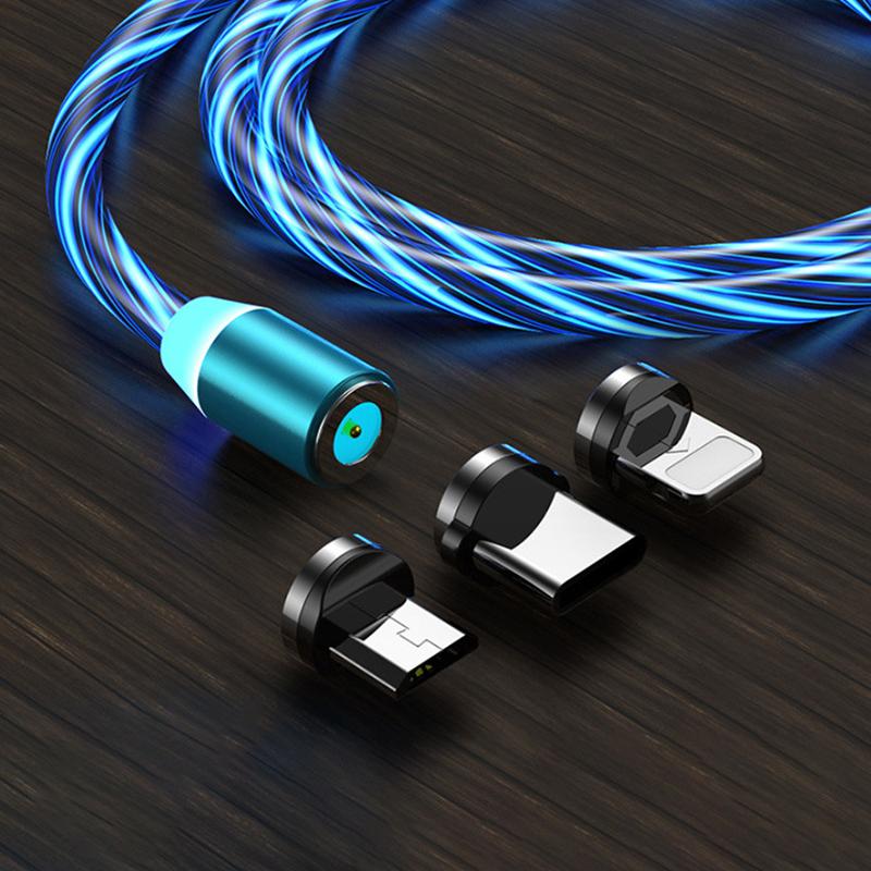 Glowing Cable Mobile Phone Charging Cables Led Light Micro Usb Type C Charger For Samsung Iphone Magnetic Phone Charge Wire Cord