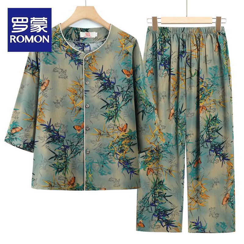 

ROMON Women s Elegant Floral Mid-Sleeve Summer Set for Seniors 5XL