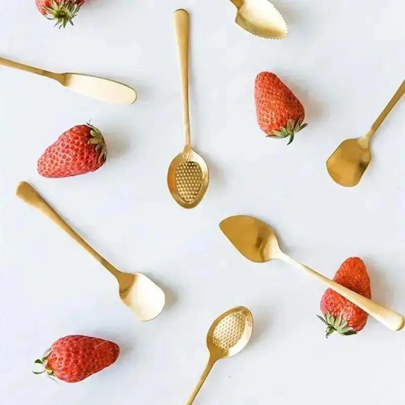 Nerezová ocel Zlatá dezertní lžička Kreativní lžička na med a kávu Lžička na roztírání másla Ovocná lžička Západní stolní nádobí