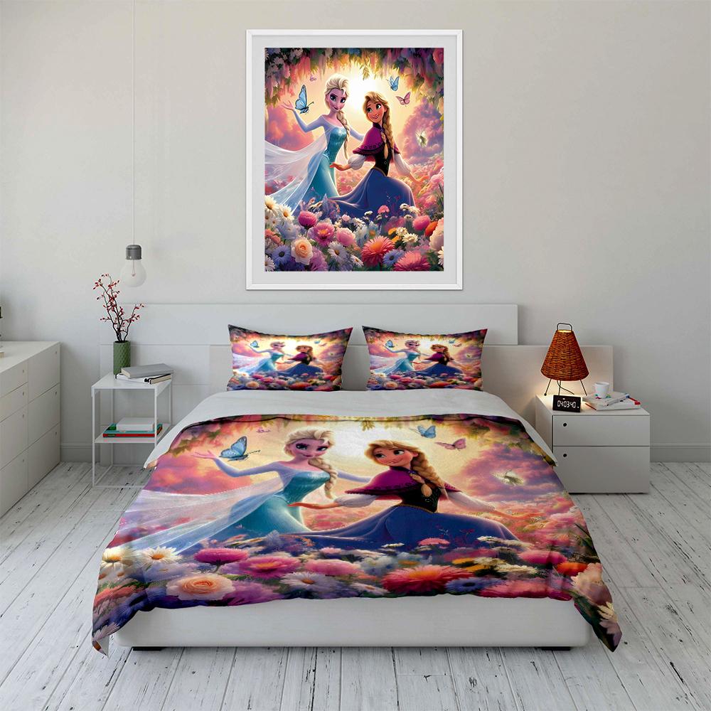 Set Biancheria da Letto Floreale Principesse Disney Frozen Set Biancheria da Letto (1 copripiumino, 2 federe, piumino non incluso)