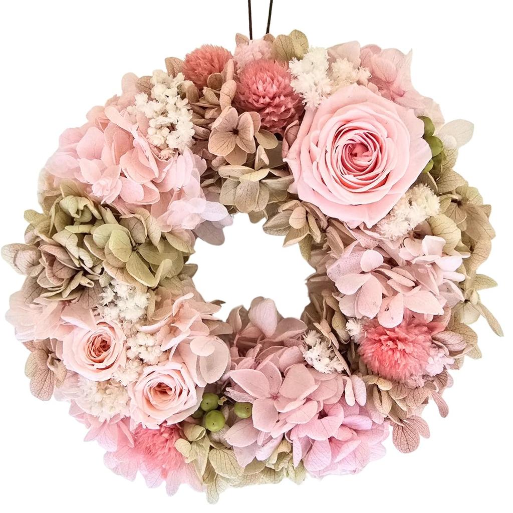 Preserved Flower Arrangement Roses Pink Couronne Arrangement Wreath Door Decoration Wall Hanging Entrance Interior Gift Present Birthday Day
