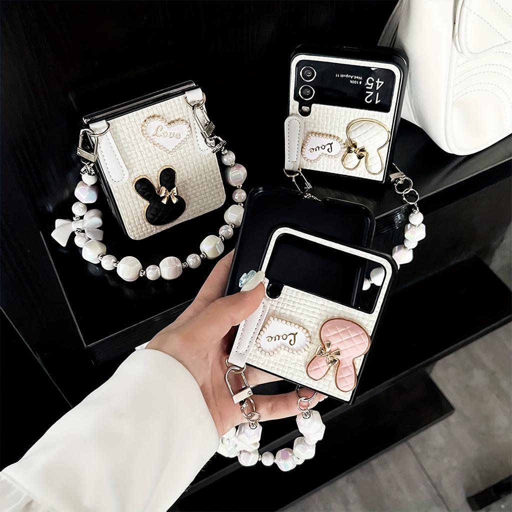 Personalized Women'S Woven Love Rabbit Folding Phone Case With Bracelet For Samsung Galaxy Z Flip 3 5G Galaxy Z Flip 4/5/6