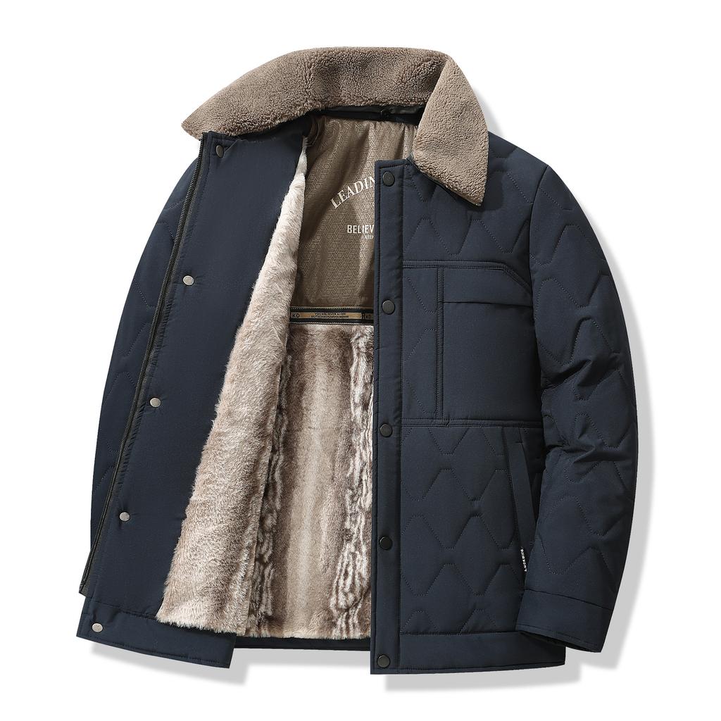 Flip Collar Versatile Detachable Hat Men's Thick Cotton Coat Business Casual Warm