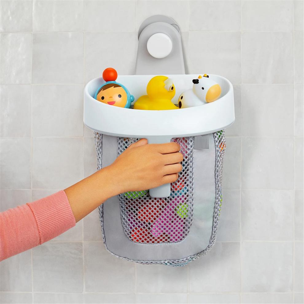 Hanging Bath Toy Storage with Quick Drying Mesh, White & Gray
