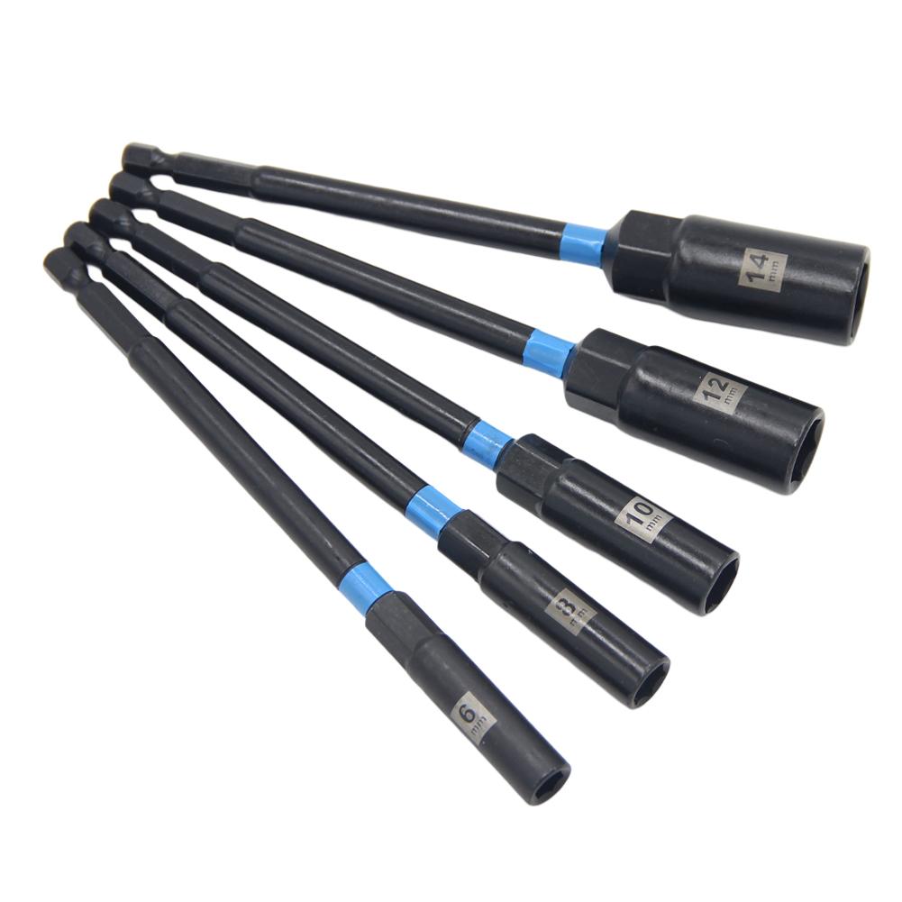 5PC 6-14mm Socket Adapter Steel Hex Nut Driver Drill Bit Adapter For Electric Screwdrivers Socket Wrench Extension Sleeve Set