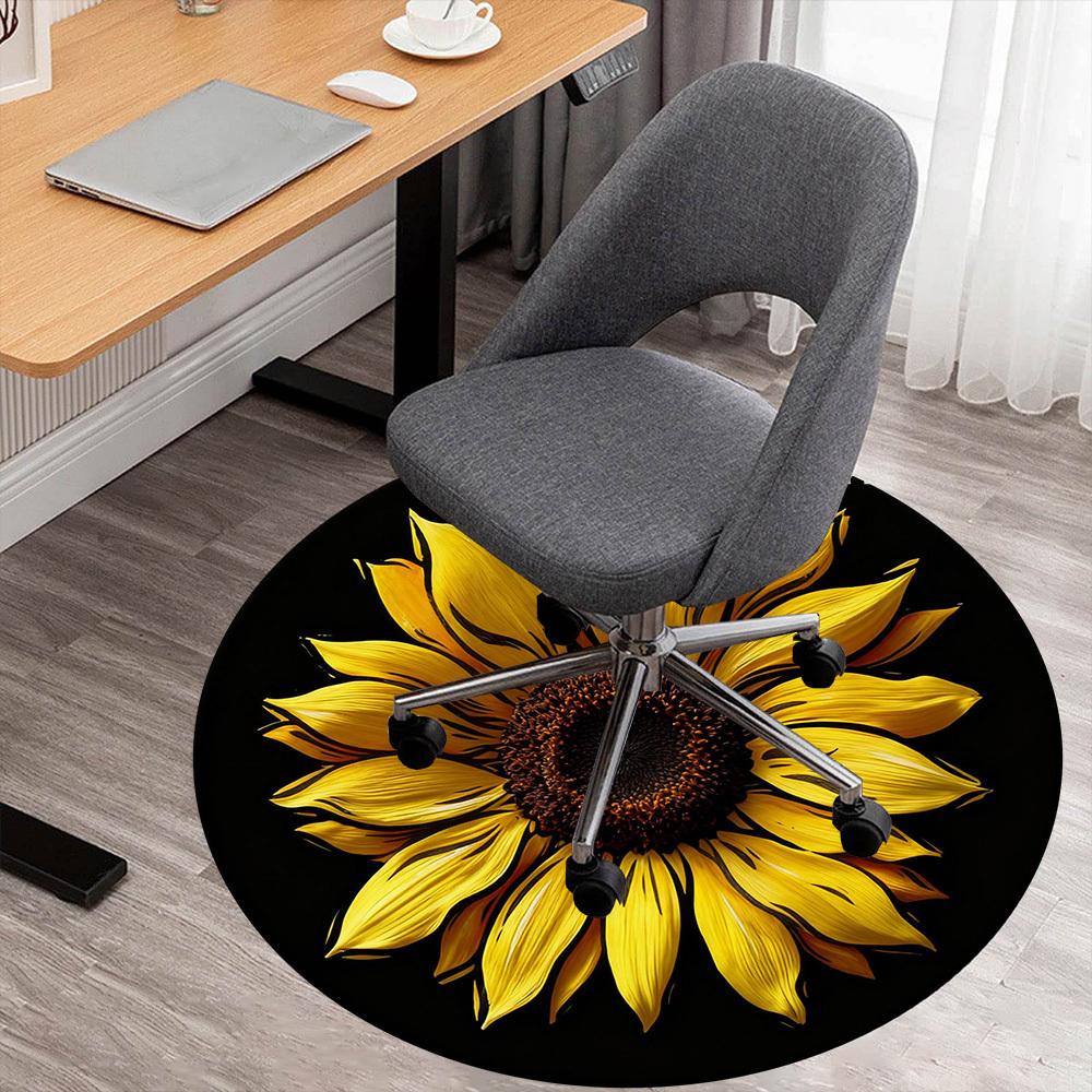 1pc Sunflower Petals Round Chair mat office Area Rug - Non-Slip, Floor Mat for Office, Bedroom, Ideal home decor gift p0105064